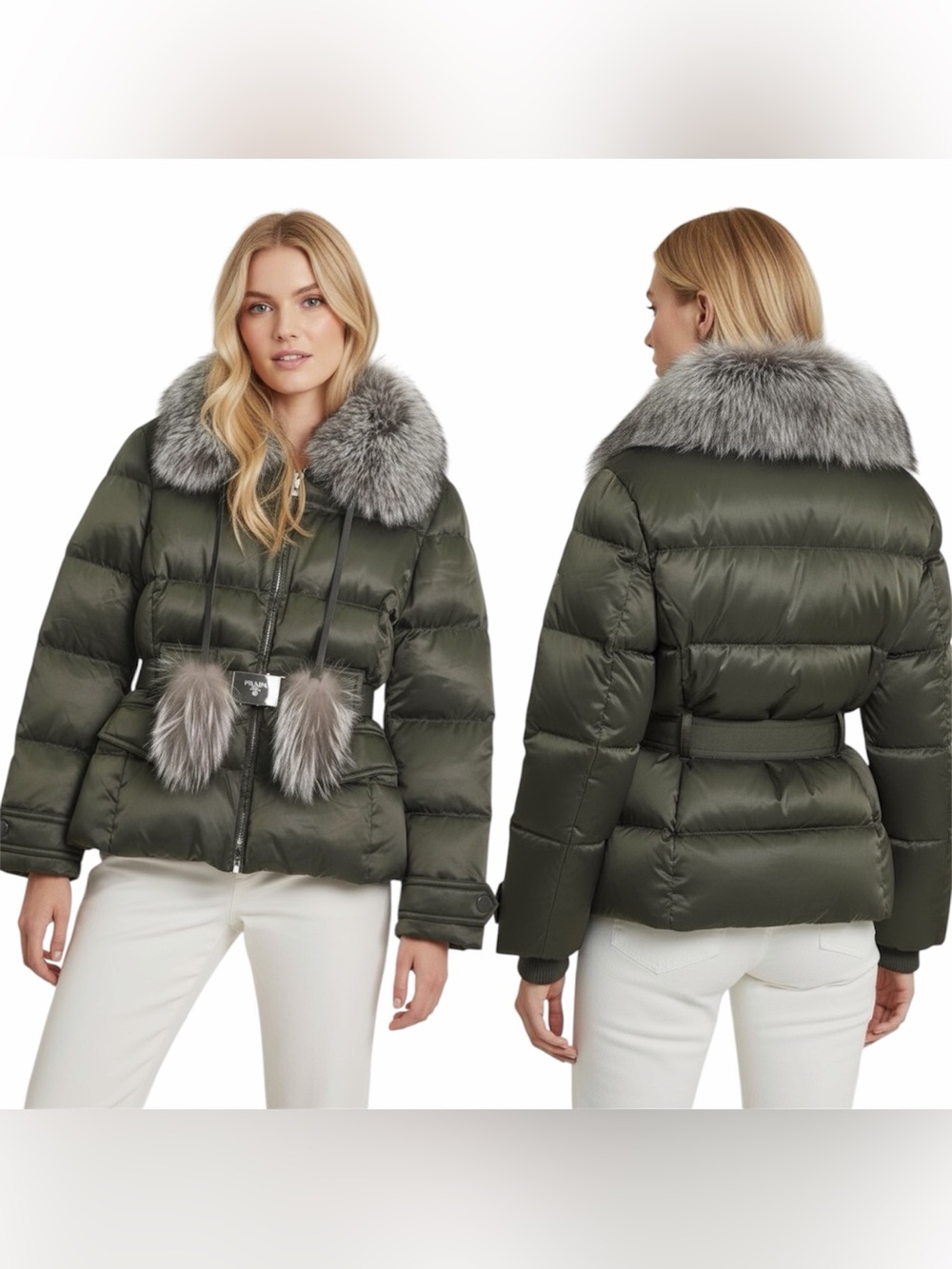 [RARE] PRADA POM POM 29X275 DOWN FOX FUR BELTED JACKET SIZE 42/US 8 - BNWT